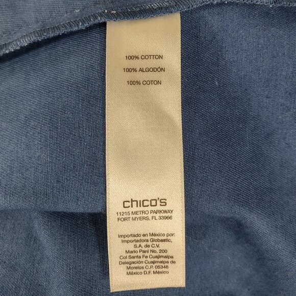 Chico's ombre blue white silver damask open front denim jacket ladies size 1 - Picture 7 of 7